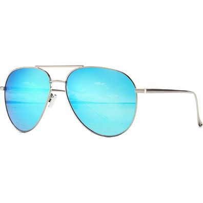 Sonnenbrille übergroße Silberrahmen Blaue Spiegellinse 60 Millimeter