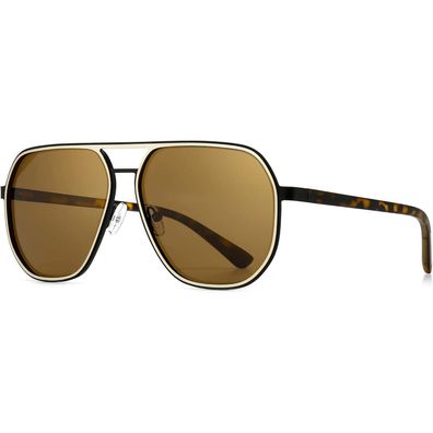 Sonnenbrille Bernsteinfarbener Rahmen Goldener Rand Braune Linse