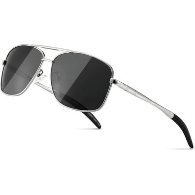 Sonnenbrille Herren Polarized Metallrahmen Silberrahmen Graue Linse