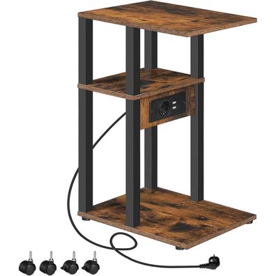 Beistelltisch mit Ladestation C-Form Sofatisch Couchtisch Schwarz Vintagebraun