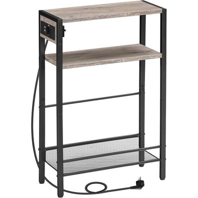 Beistelltisch mit Steckdosenleiste 3-stufiger schmaler Nachttisch mit USB Greige