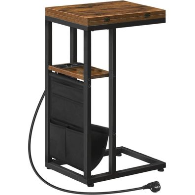 Beistelltisch mit Ladestation und Aufbewahrungstasche Vintagebraun und Schwarz