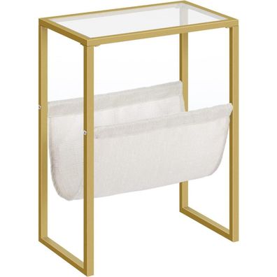 Hoobro Schmaler Beistelltisch Nachttisch Zeitschriftenhalter Glas Gold