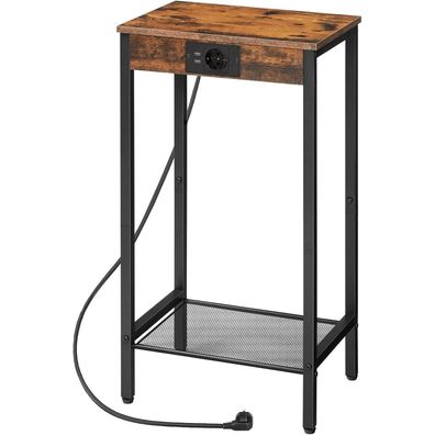 Hoher Beistelltisch mit Ladestation und Netzablage Vintagebraun/Schwarz