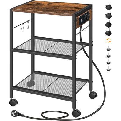 Druckerständer 3-stufig mit Ladestation Rollen Füßen Vintagebraun