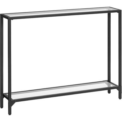 HOOBRO Konsolentisch 100cm Hartglas Schwarz Metallgestell