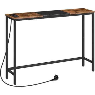 HOOBRO Schmaler Konsolentisch mit Ladestation USB-Anschlüssen Vintagebraun