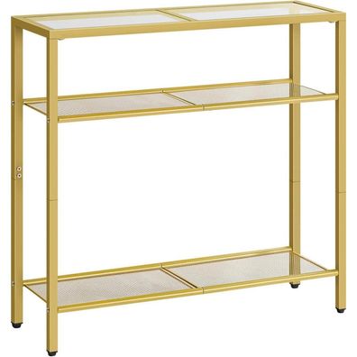 Konsolentisch 75cm Sofa-Beistelltisch gehärtetes Glas moderner Stil Goldfarben