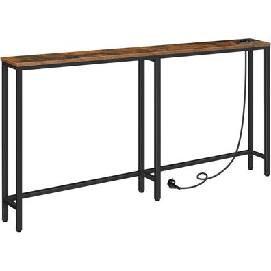 HOOBRO Schmaler Konsolentisch Ladestation Steckdosenleiste Industriestil 160cm
