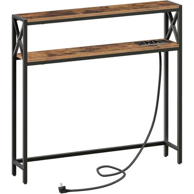 Konsolentisch 100cm Vintagebraun 2-stöckig mit Steckdosen und USB