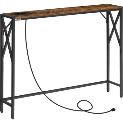 Konsolentisch mit Ladestation Vintagebraun und Schwarz 100x15x73,5cm