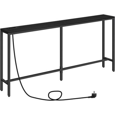 Schmaler Konsolentisch mit USB-Ladestation, 160 cm, Schwarz - Wohnzimmer Flur