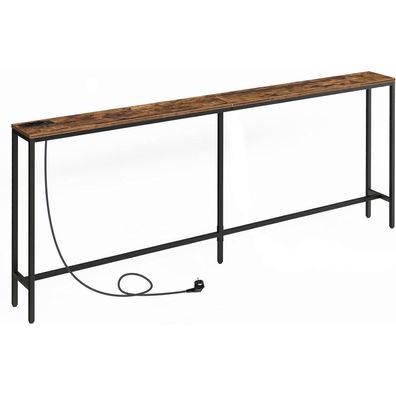 Konsolentisch mit Ladestation USB 200cm schmaler Sofatisch Vintagebraun