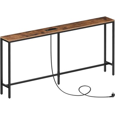 Schmaler Konsolentisch mit Ladestation 160 cm Vintagebraun Schwarz