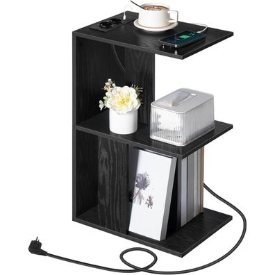 Couchtisch mit Ladestation LED-Sensorleuchte Nachttisch Schwarz