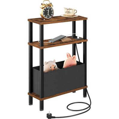 3-stufiger Beistelltisch mit Ladestation & Schublade, Vintagebraun/Schwarz