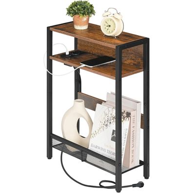 Beistelltisch mit Ladestation für kleine Räume Vintagebraun Schwarz