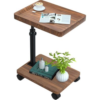 ESTUWD Beistelltisch höhenverstellbar Holz c Form 360° Nussbaum Finish
