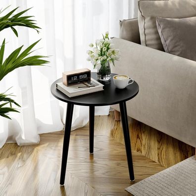 Apicizon Beistelltisch rund 42 cm Höhe 51 cm Sofatisch Massivholz Schwarz