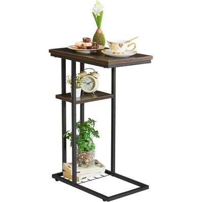 YMYNY Beistelltisch Kaffeetisch C-Form Industrie-Design 40x26x61.5cm Graubraun