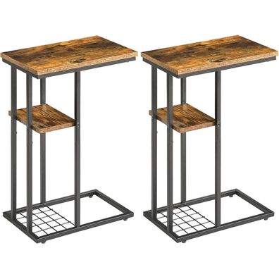 YMYNY Beistelltisch 2er-Set Kaffeetisch Lagerregal Drahtgeflecht Sofatisch