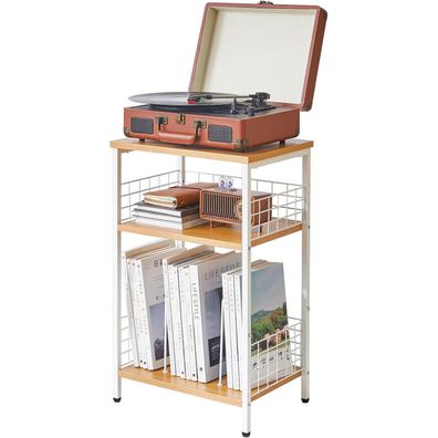 YMYNY Beistelltisch 3 Ebenen Standregal Plattenspieler CDs Magazin HST009N