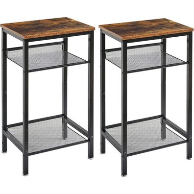 YMYNY Beistelltisch Set Holz Metall Industriestil Braun HST005H-2