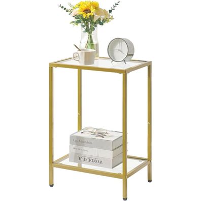 YMYNY Beistelltisch Quadratisch Glastisch Goldfarben HGD002G