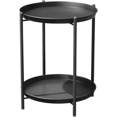 Runder Beistelltisch 2 Ebenen Metall 45x45x53cm Schwarz