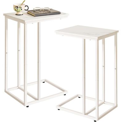 2er Set Kleine Beistelltische Wohnzimmer Schlafzimmer Marmor Holz Metall
