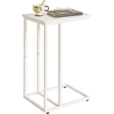 Aibiju Beistelltisch Laptop Kaffeetisch Marmor Holzbretter Weiß Stahl YD-TM051W