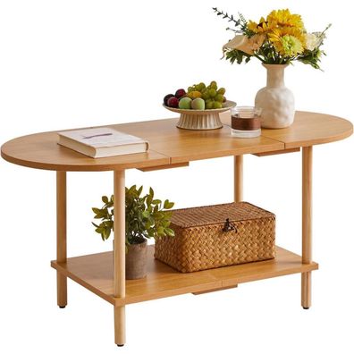 Aibiju Teetisch Holz Spleißdesign Wohnzimmer 2-stufig 35x16x17 Zoll TV-Tisch