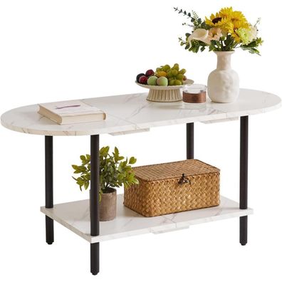 Couchtisch Aibiju Holzbeine 2-Stufiger Stauraum Weiß Schwarz YD-011M