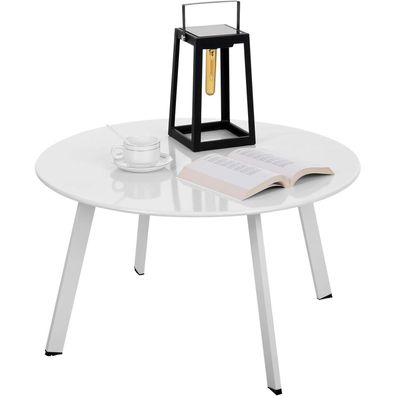 Runder Metall Beistelltisch Garten Sofatisch Kaffeetisch Weiß Ø 70 x 40H cm