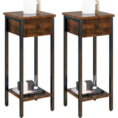 Nachttisch Set Vintage Schmal Beistelltisch Braun 25x25x71 cm IBUYKE