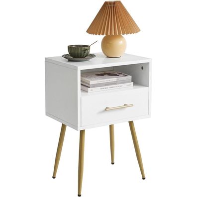 Nachttisch Mid-Century Modern mit 2 Etagen Stauraum Weiß WNS004W