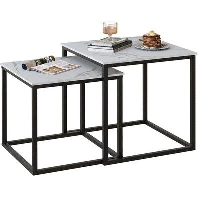Quadratische Couchtische 2er Set Holz Schwarz Weiß Beistelltische