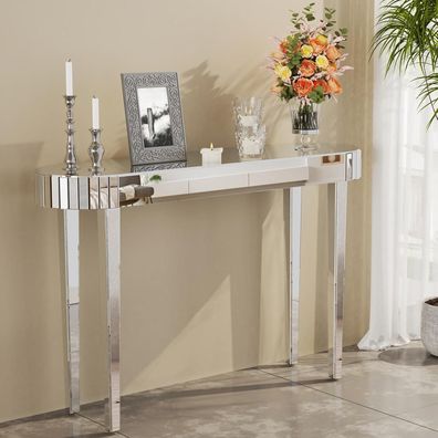 Konsolentisch Silber Spiegelglas 120x32x80cm Glastisch Moderne