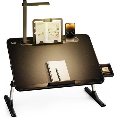 SAIJI Tisch Bett Laptoptisch LED Lampe Höhen verstellbar Buchständer Schublade