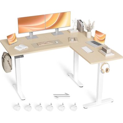 Höhenverstellbarer Eckschreibtisch 160x140cm Dual-Motor L-Form Vintage Braun
