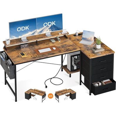 ODK Schreibtisch L Form 160x80x84.7cm mit 4 Schubladen USB Steckdose