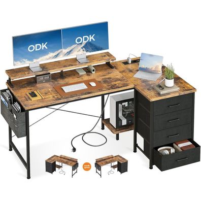 ODK L Form Schreibtisch 140x80x84.7cm Eckschreibtisch 4 Schubladen&Braun