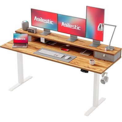 Höhenverstellbarer Schreibtisch 160x60 cm mit 2 Schubladen Elektrisch Hellbraun