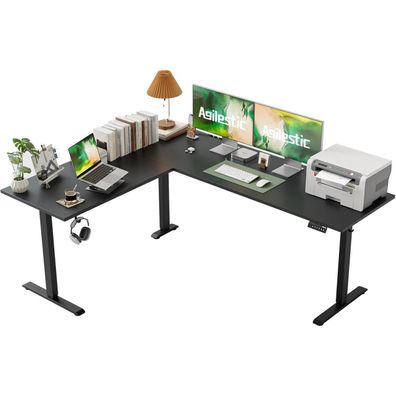 Höhenverstellbarer L-förmiger Schreibtisch 190 x 155 cm Elektrisch Schwarz
