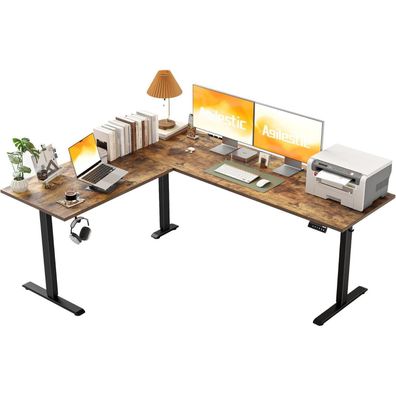 Höhenverstellbarer L-förmiger Schreibtisch 190 x 155 cm Elektrisch Braun