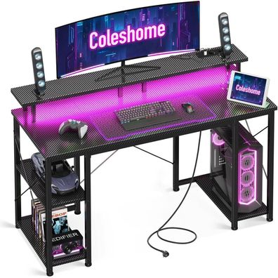 Gaming Tisch LED-Beleuchtung Monitorständer USB-Stauraum 120x50cm