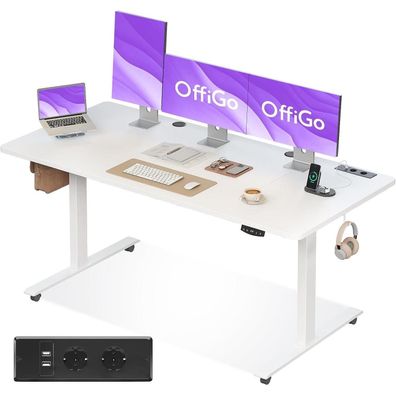 Höhenverstellbarer Schreibtisch 160cm Elektrisch USB Memory Blanc