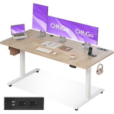 Höhenverstellbarer Schreibtisch 160cm Elektrisch USB Memory Beige