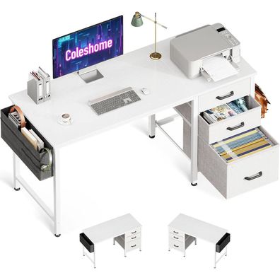 Schreibtisch mit 3 Stoffschubladen und Aufbewahrungstasche, PC-Schreibtisch