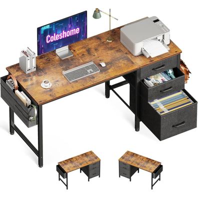 Schreibtisch mit 3 Stoffschubladen und Aufbewahrungstasche, Braun, 120x48cm